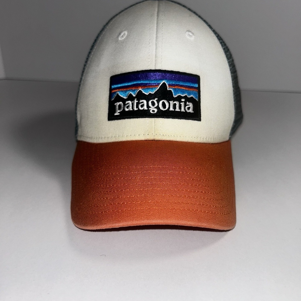 Patagonia Trucker Hat Cap Snapback Orange White Green Mesh Mountains Outdoors